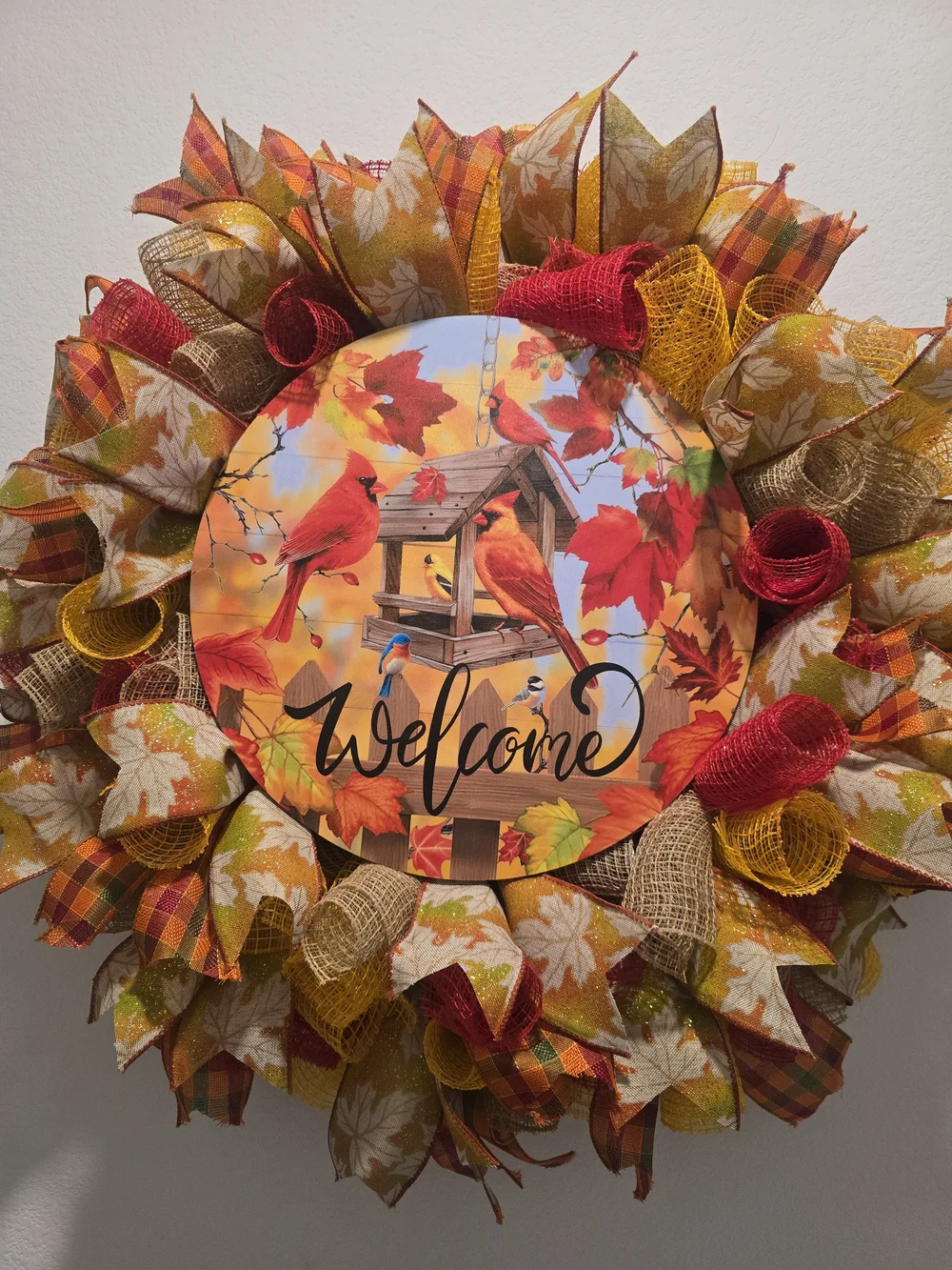 W152 - Fall Autumn Cardinal Welcome Wreath